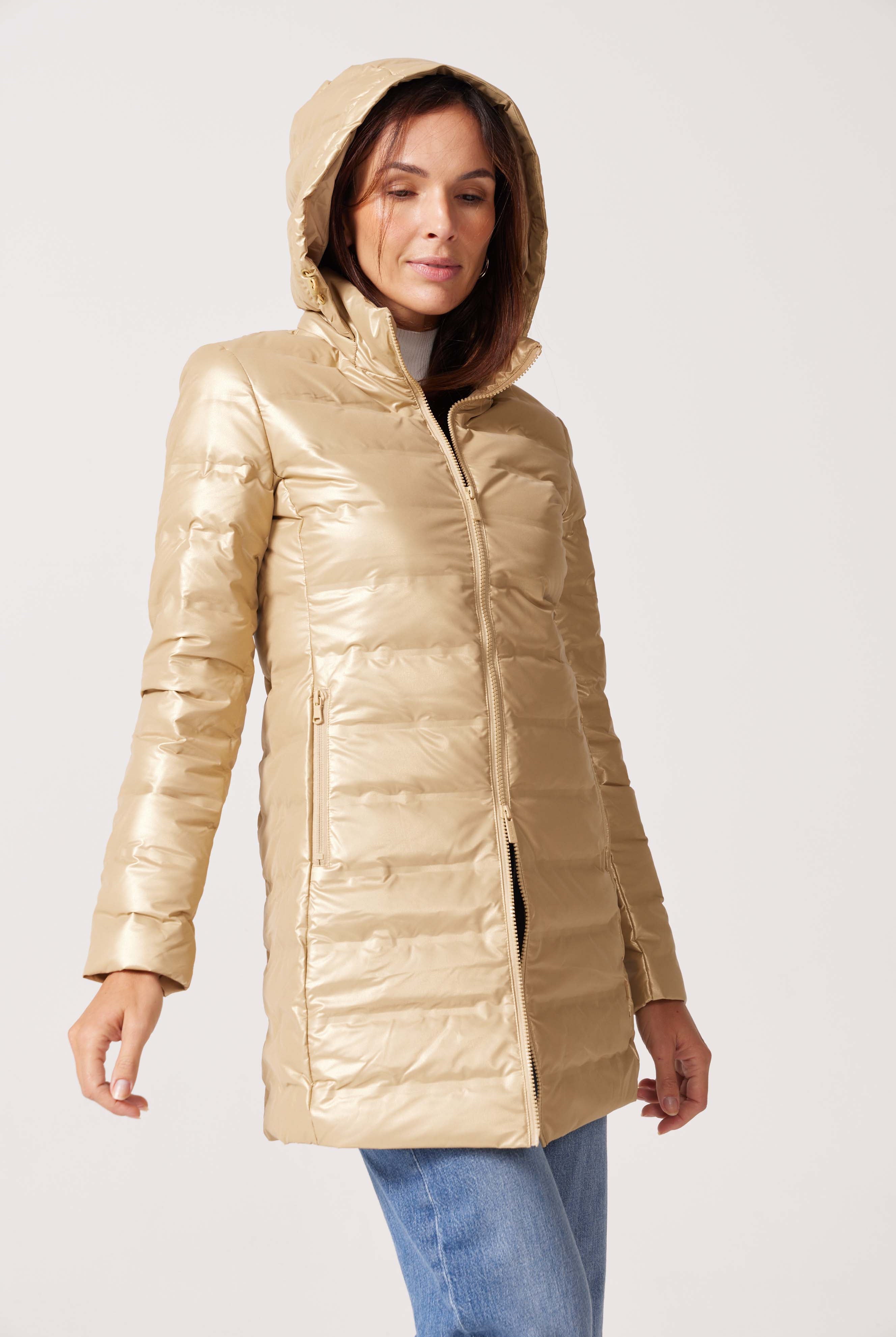 Gold Shimmer Duck Down Puffer Coat - Duck Apparel