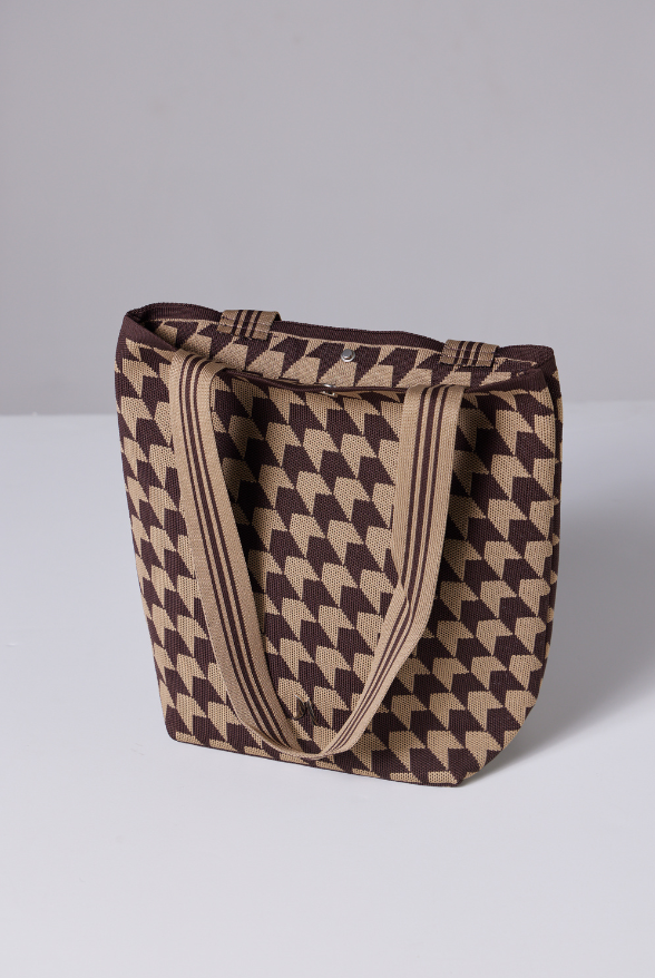 Duck Apparel Brown Houndstooth Bucket Bag