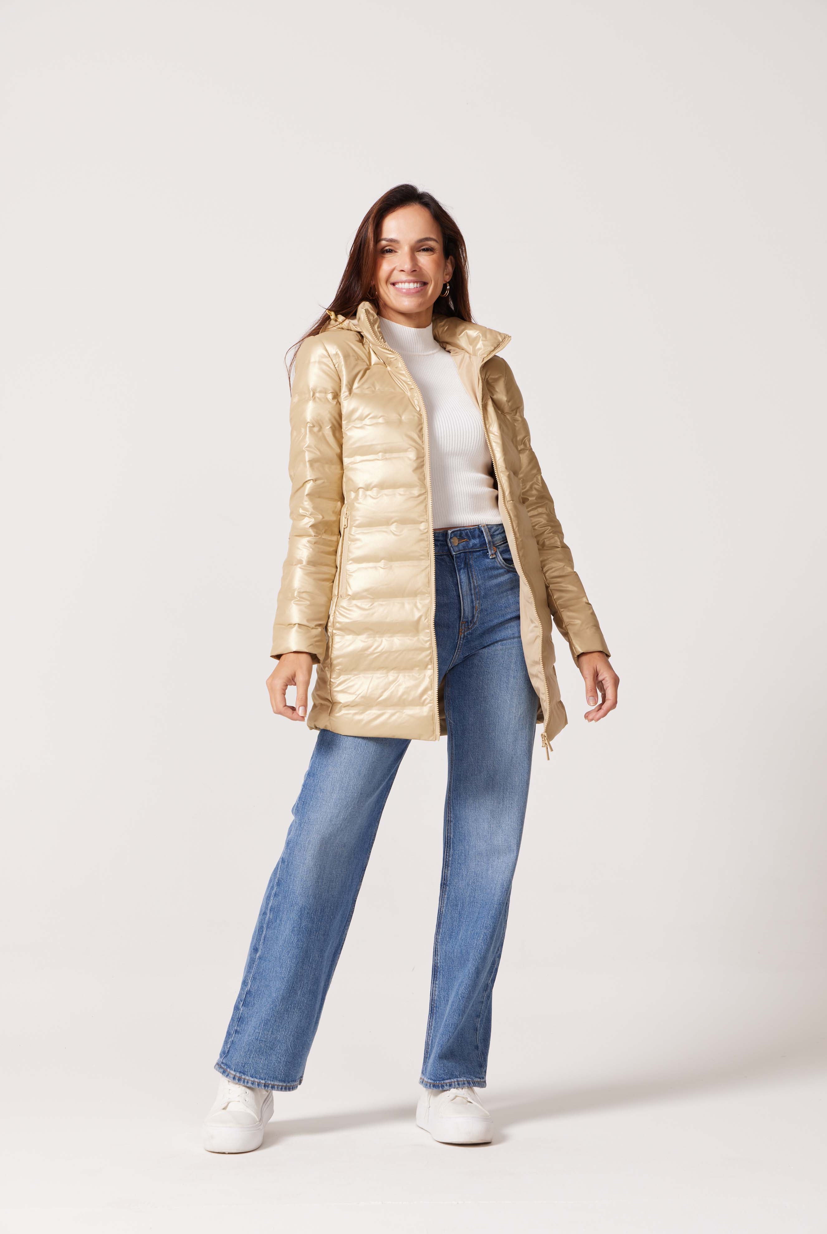 Gold Shimmer Duck Down Puffer Coat - Duck Apparel
