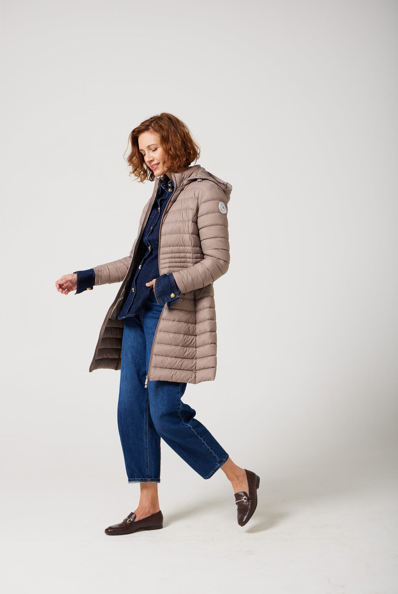 Women’s insulated midi-length hooded parka in chai beige, designed for warmth and comfort in South Africa’s winter season — Chai Midi Parka™