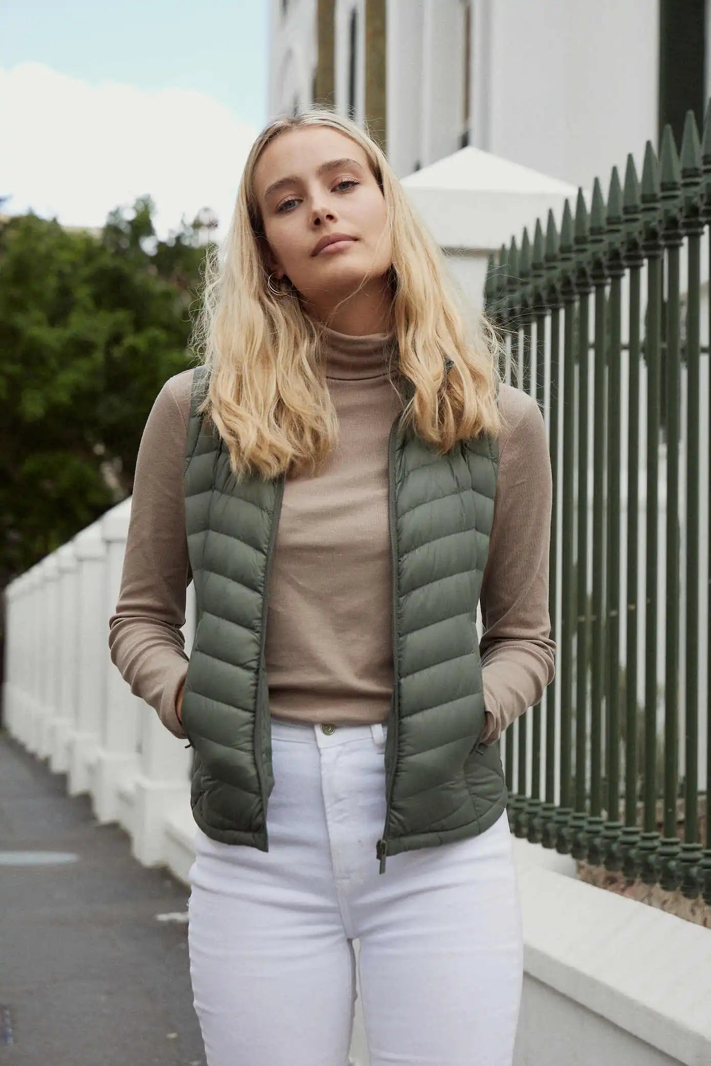 Sage Classic Gilet™ — women’s sleeveless quilted puffer vest in earthy sage green, perfect for lightweight layering in South Africa
