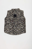 Kids Leopard x Black Gilet™ — sleeveless kids’ puffer vest in bold leopard print with black accents, a fun winter essential in South Africa