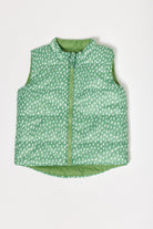 Kids Dots x Green Gilet™ — lightweight sleeveless puffer vest with playful white dot print on green, perfect for layering in South Africa