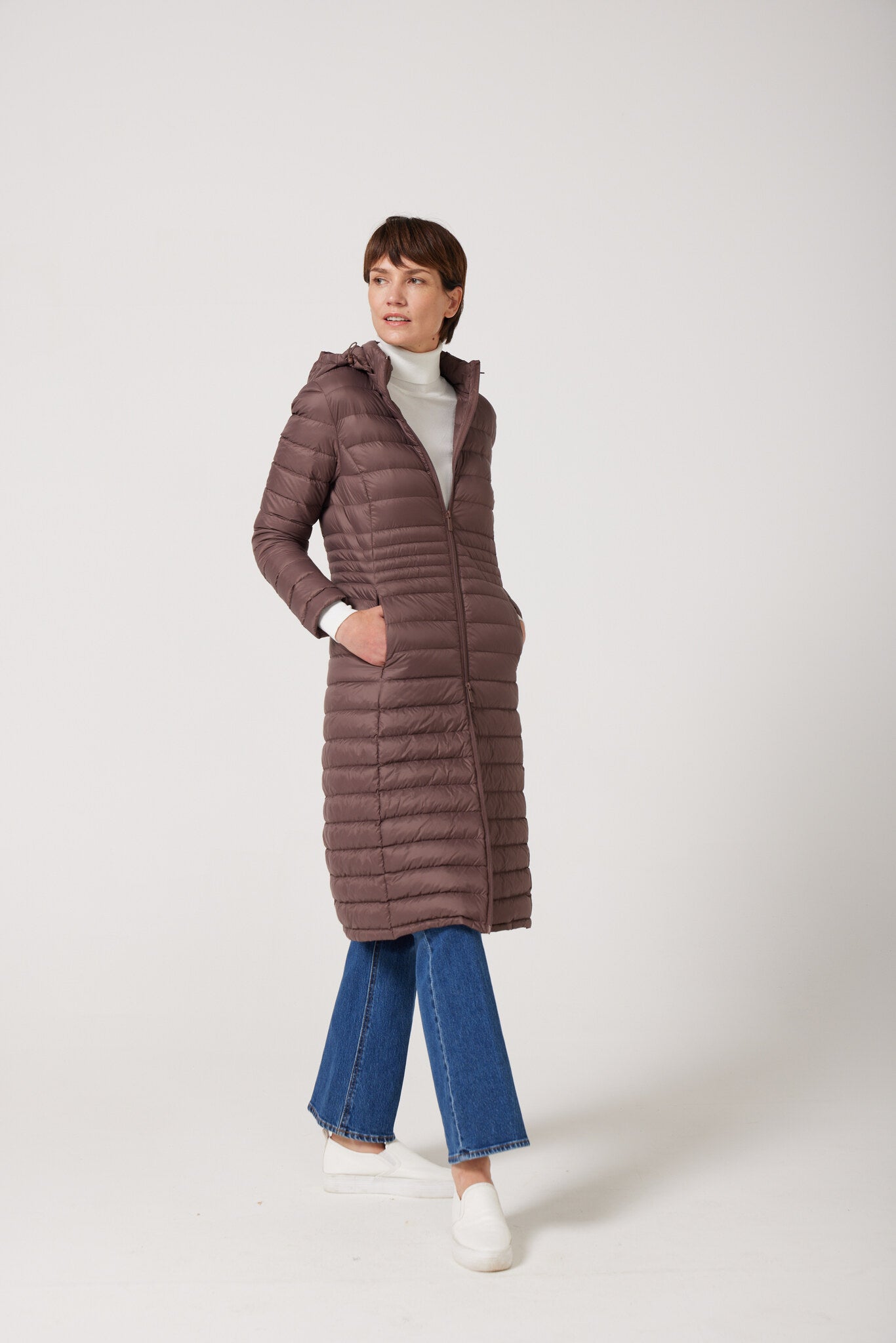 Women’s insulated ultra-length hooded parka in espresso brown, designed for extra warmth and comfort in South Africa’s winter season — Espresso Ultra Parka™