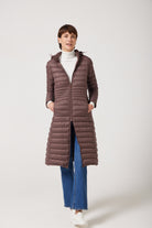 Women’s insulated ultra-length hooded parka in espresso brown, designed for extra warmth and comfort in South Africa’s winter season — Espresso Ultra Parka™