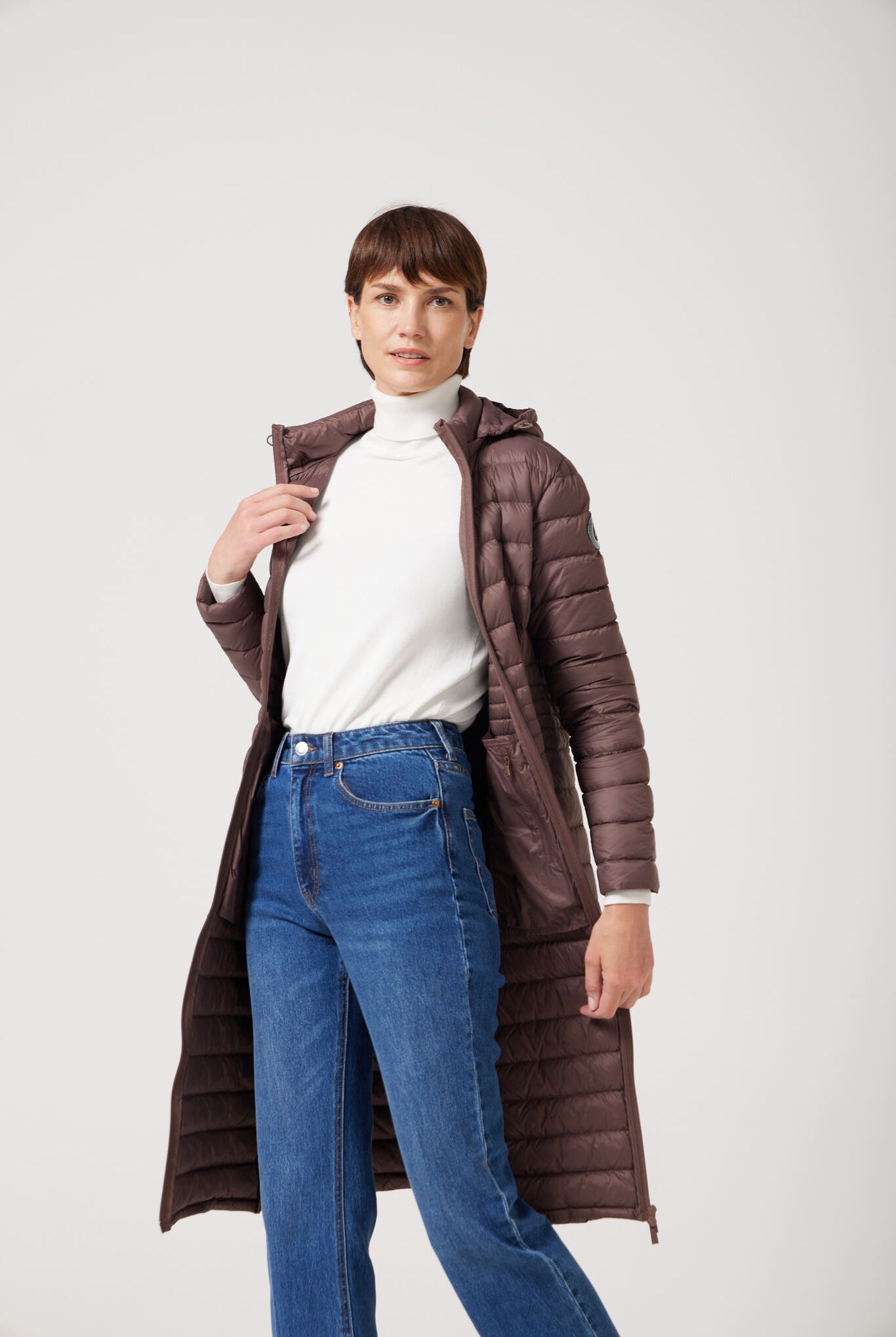 Women’s insulated ultra-length hooded parka in espresso brown, designed for extra warmth and comfort in South Africa’s winter season — Espresso Ultra Parka™