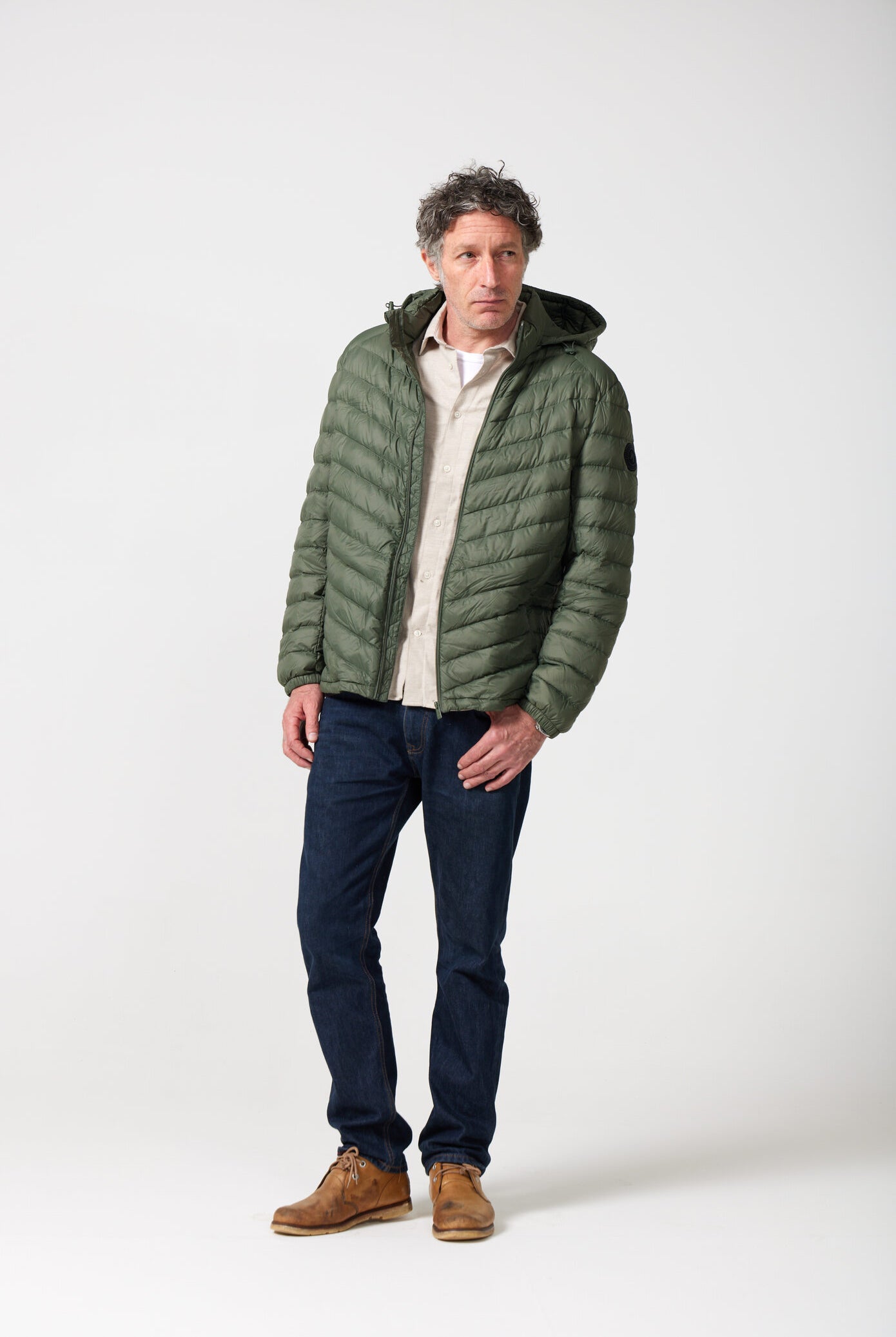Men’s insulated hooded jacket in reversible sage green and black, lightweight and warm for South Africa’s winter layering — Sage x Black Classic Jacket™