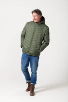 Men’s insulated hooded jacket in reversible sage green and black, lightweight and warm for South Africa’s winter layering — Sage x Black Classic Jacket™