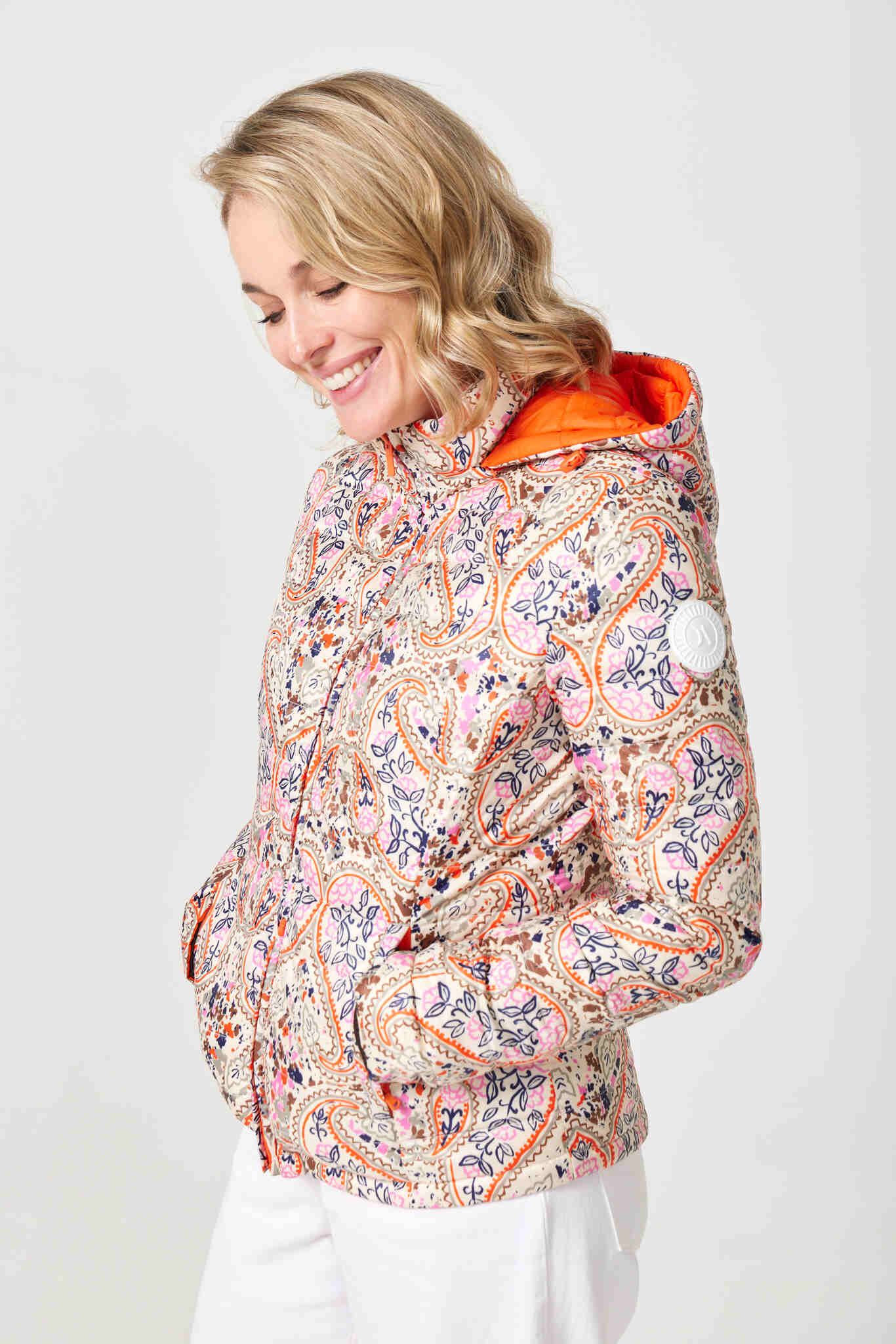 Women’s reversible paisley print and coral lightweight puffer jacket, stylish and versatile outerwear for South Africa — Paisley x Coral Classic Jacket™