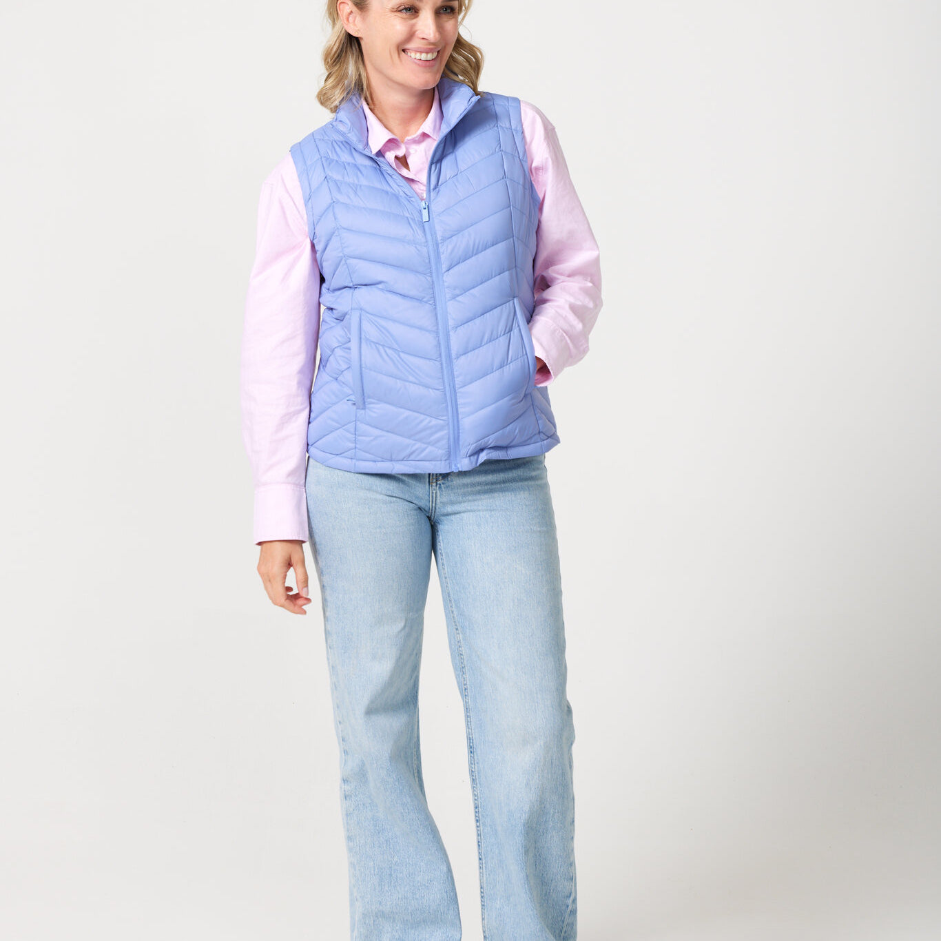 Vista Classic Gilet™ — women’s sleeveless puffer vest in soft vista blue, lightweight and versatile for layering in South Africa.
