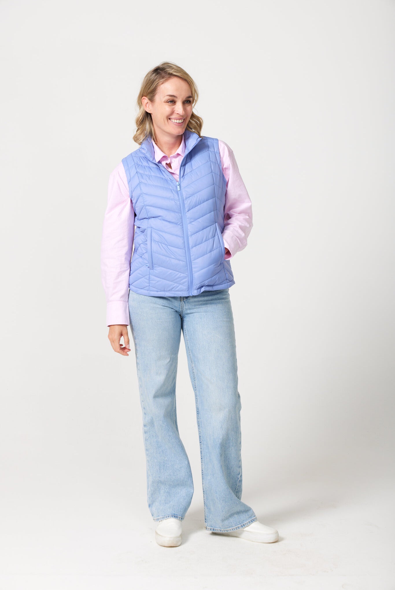 Vista Classic Gilet™ — women’s sleeveless puffer vest in soft vista blue, lightweight and versatile for layering in South Africa.