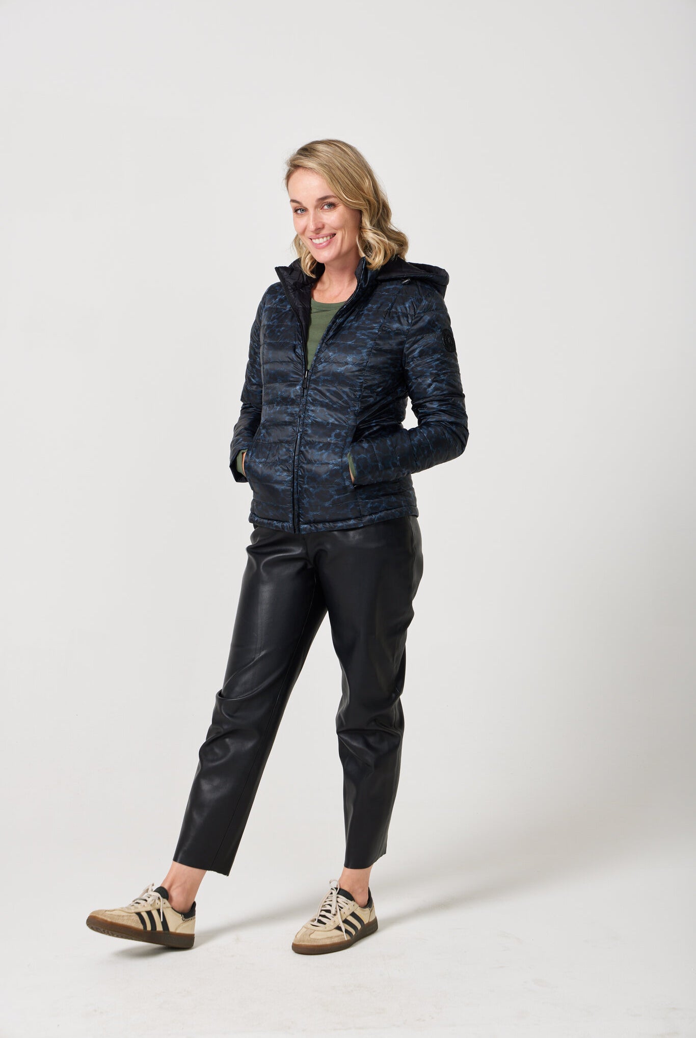 Women’s reversible black and printed puffer jacket, lightweight and versatile for layering in South Africa — Midnight x Panther Classic Jacket™