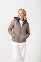 Women’s reversible toffee brown and navy blue lightweight puffer jacket, versatile casual outerwear for South Africa — Navy x Toffee Classic Jacket™