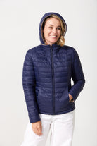 Women’s reversible toffee brown and navy blue lightweight puffer jacket, versatile casual outerwear for South Africa — Navy x Toffee Classic Jacket™