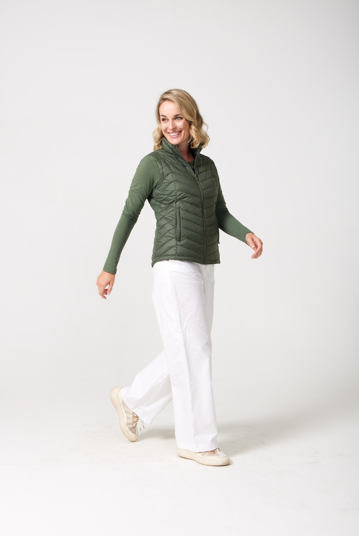 Sage Classic Gilet™ — women’s sleeveless quilted puffer vest in earthy sage green, perfect for lightweight layering in South Africa