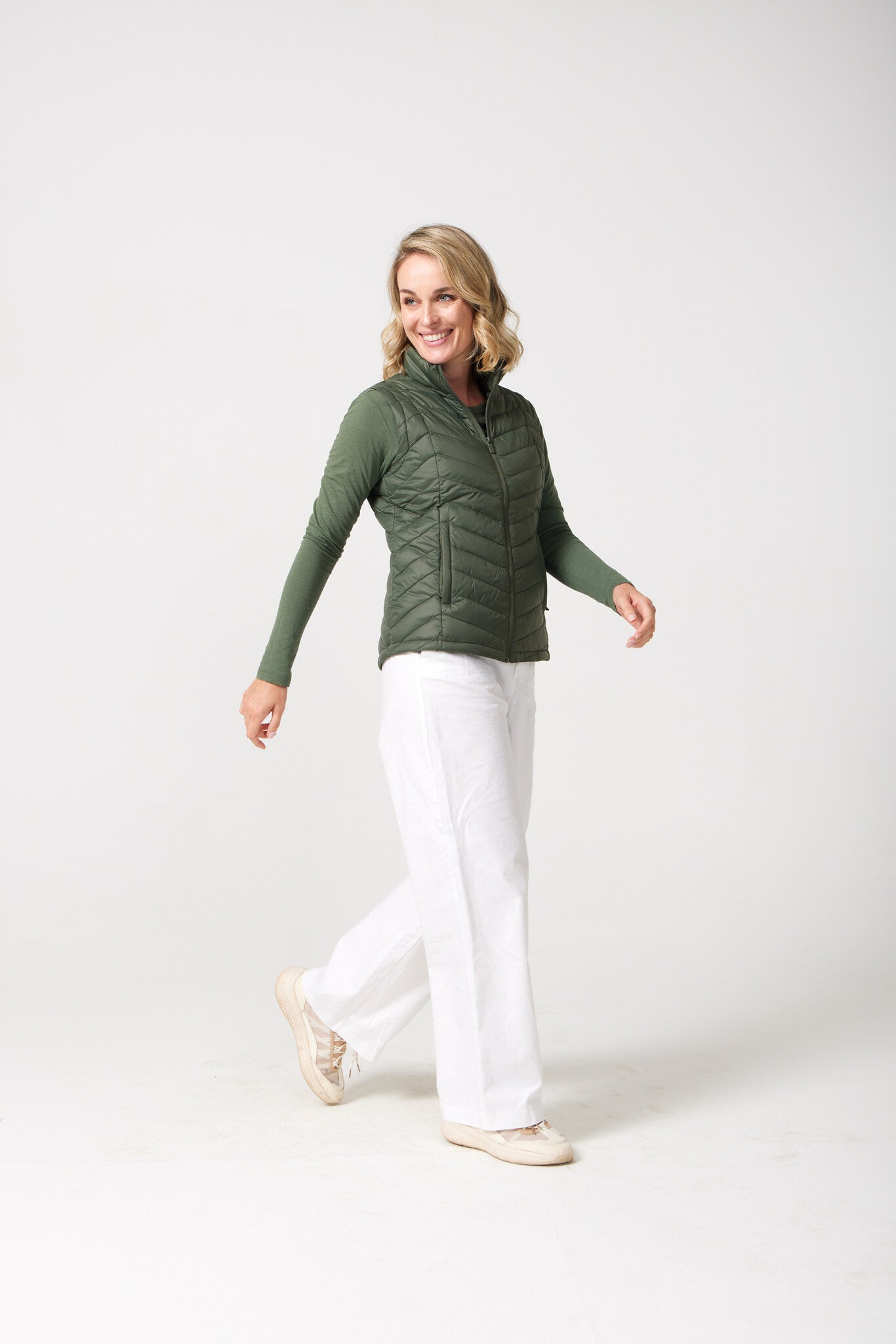 Sage Classic Gilet™ — women’s sleeveless quilted puffer vest in earthy sage green, perfect for lightweight layering in South Africa