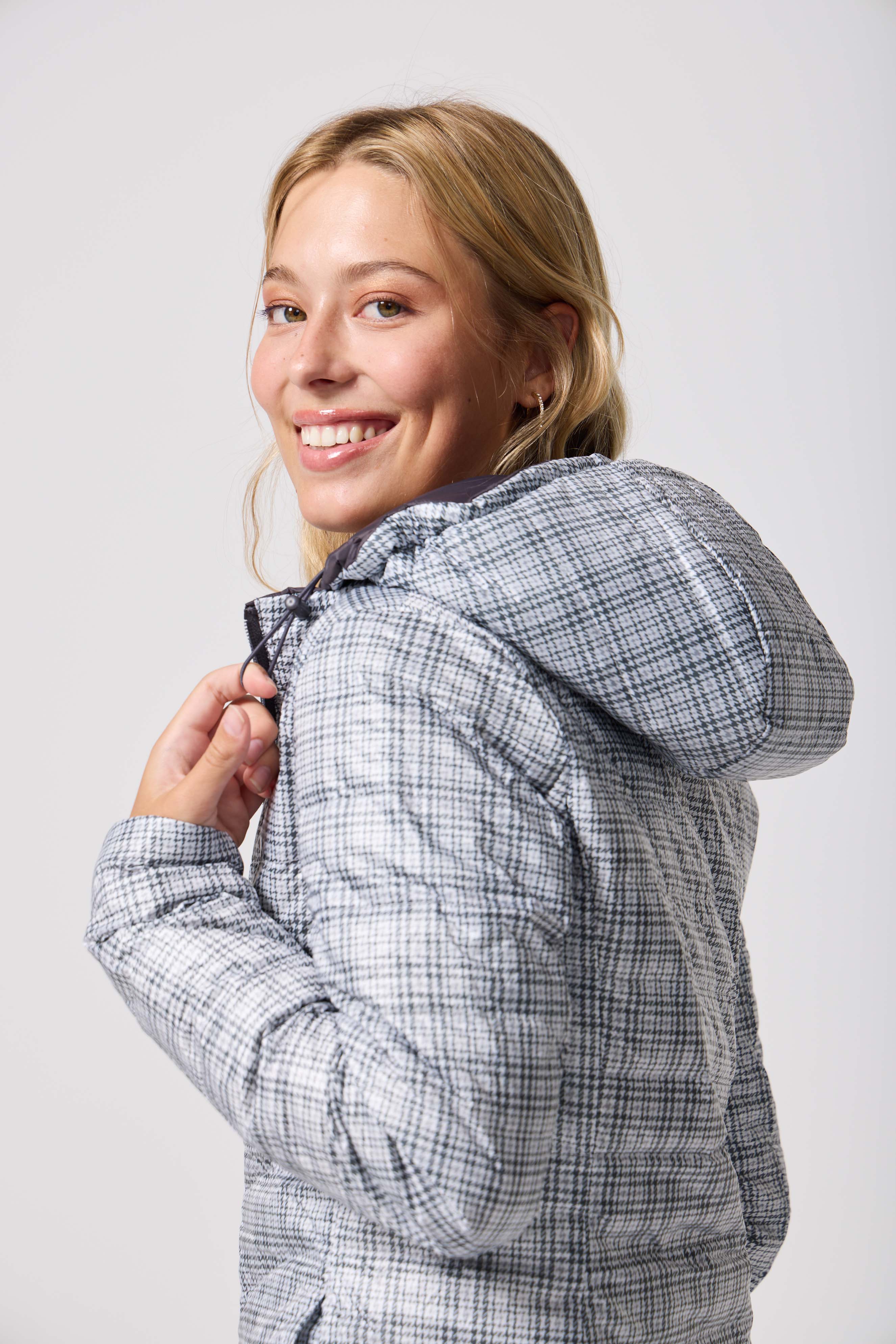 Reversible Charcoal Check Duck Down Puffer Coat - Duck Apparel