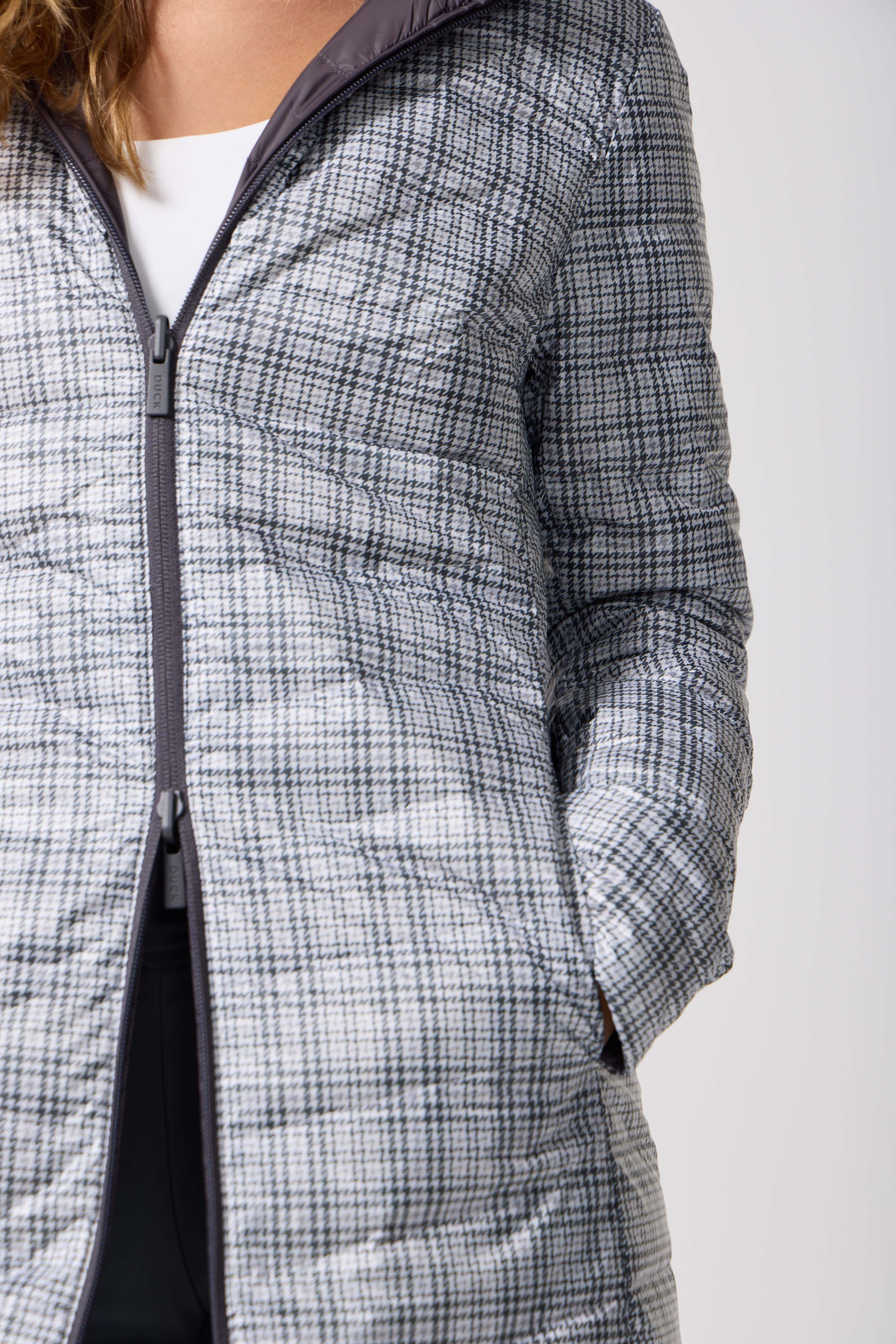 Reversible Charcoal Check Duck Down Puffer Coat - Duck Apparel
