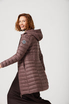 Women’s insulated midi-length hooded parka in espresso brown, designed for warmth and comfort in South Africa’s winter season — Espresso Midi Parka™