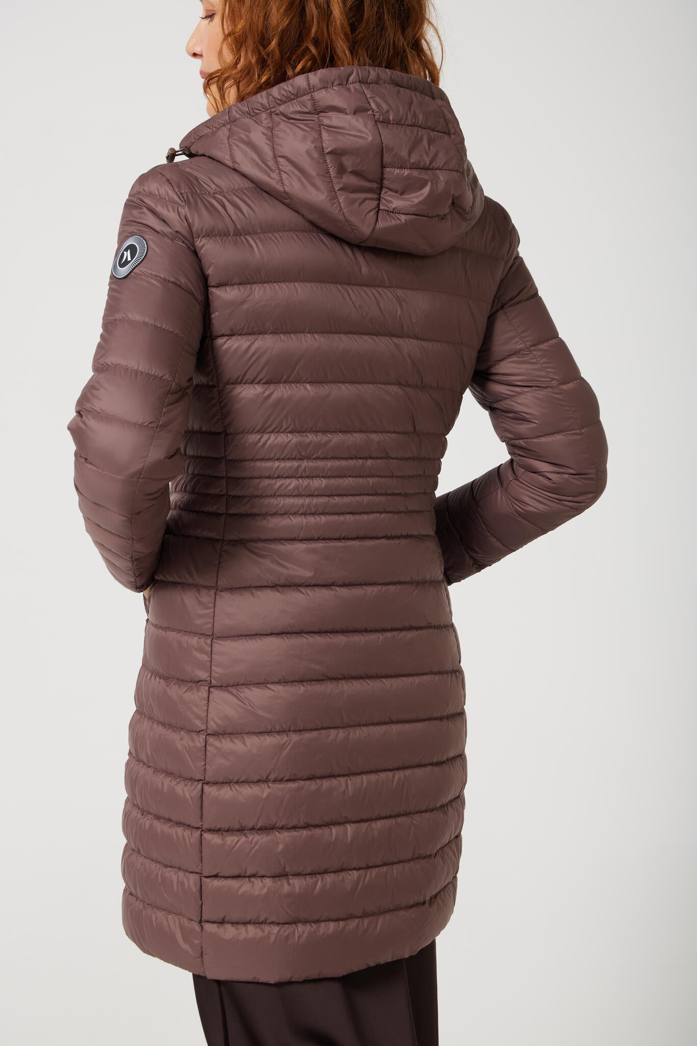 Women’s insulated midi-length hooded parka in espresso brown, designed for warmth and comfort in South Africa’s winter season — Espresso Midi Parka™