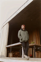 Men’s insulated hooded jacket in reversible sage green and black, lightweight and warm for South Africa’s winter layering — Sage x Black Classic Jacket™