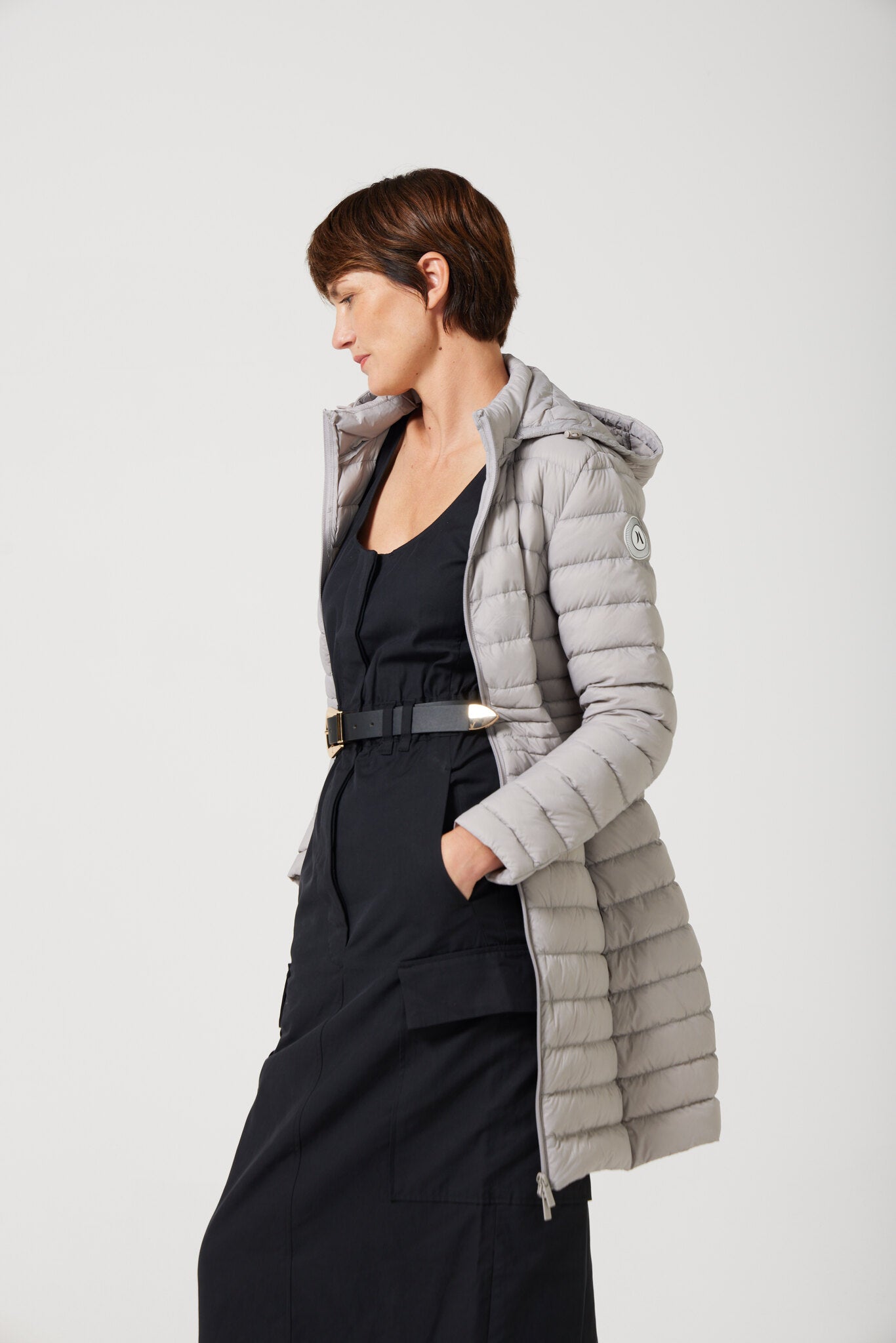 Women’s insulated midi-length hooded parka in latte, designed for warmth and comfort in South Africa’s winter season — Latte Midi Parka™