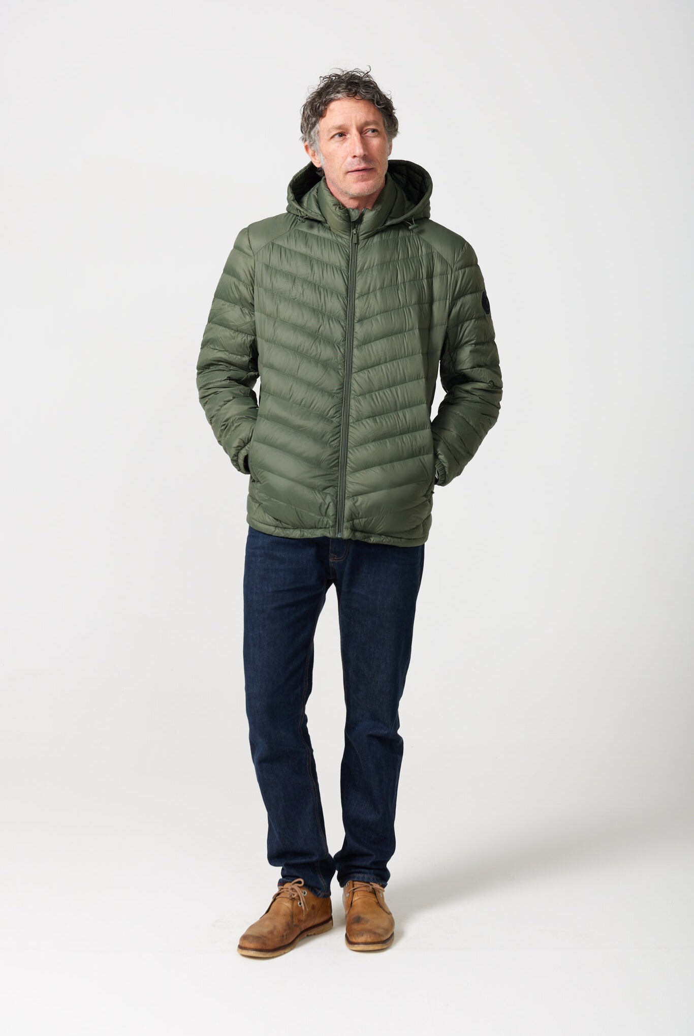 Men’s Sage Classic Jacket™ in muted green, lightweight hooded puffer jacket for casual layering during cool South African weather