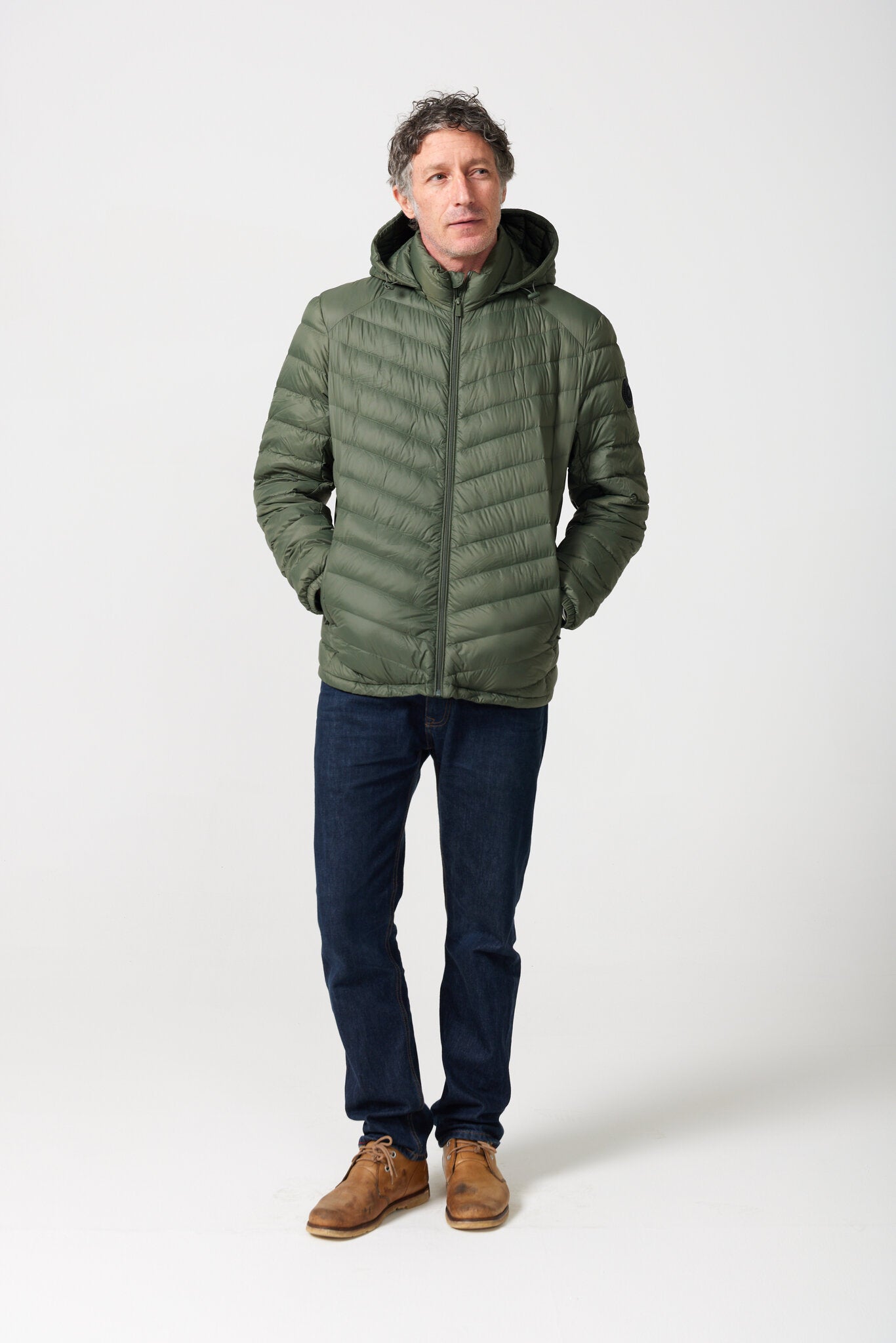 Men’s Sage Classic Jacket™ in muted green, lightweight hooded puffer jacket for casual layering during cool South African weather