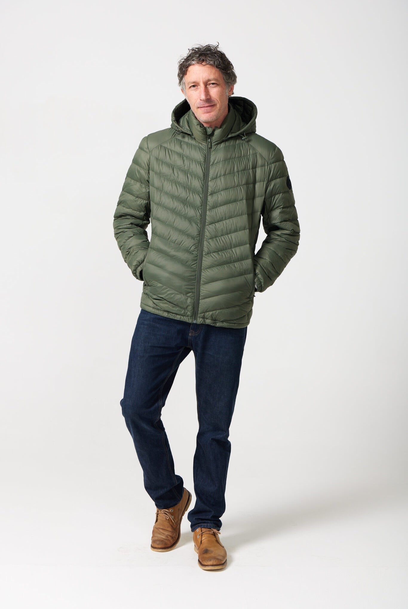 Men’s Sage Classic Jacket™ in muted green, lightweight hooded puffer jacket for casual layering during cool South African weather