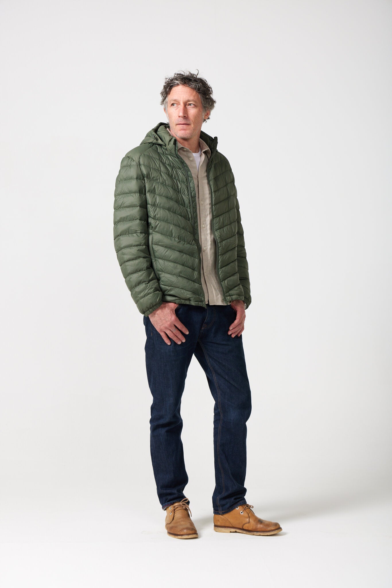 Men’s Sage Classic Jacket™ in muted green, lightweight hooded puffer jacket for casual layering during cool South African weather