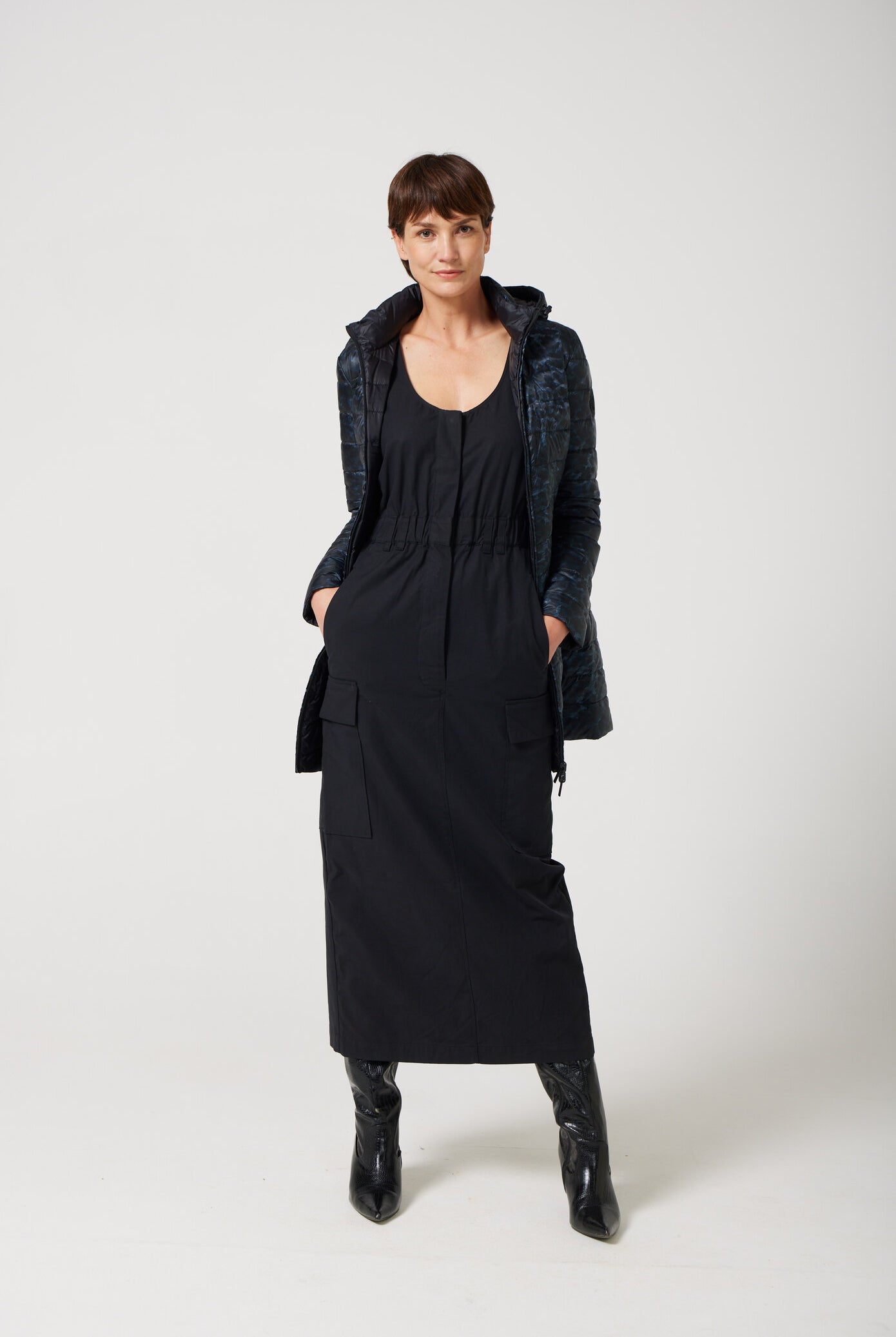 Midnight x Panther Parka™ in black, insulated hooded reversible parka with inner print design, ideal for warmth in South Africa’s winter season