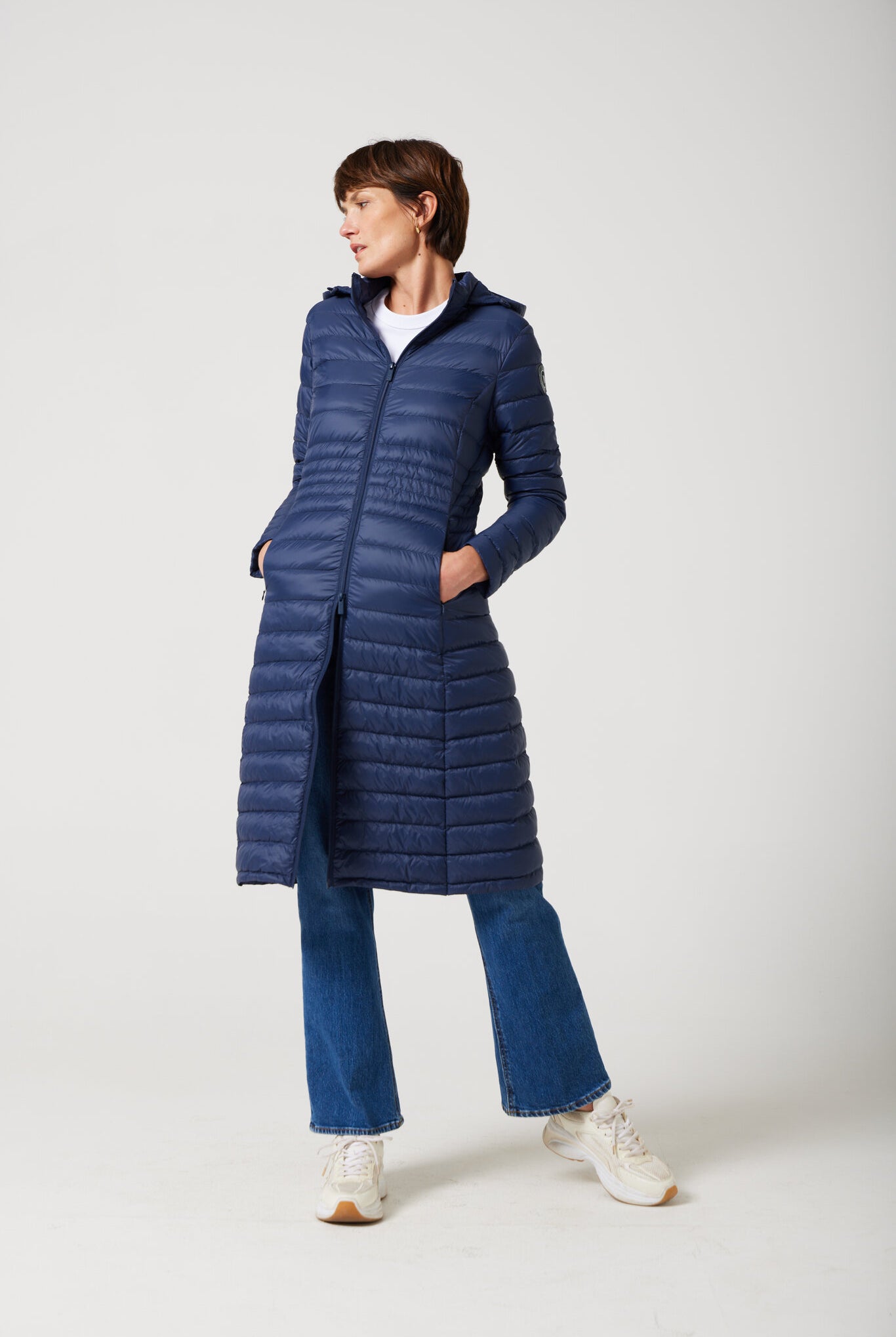 Women’s insulated ultra-length hooded parka in navy blue, designed for extra warmth and comfort in South Africa’s winter season — Navy Ultra Parka™
