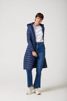 Women’s insulated ultra-length hooded parka in navy blue, designed for extra warmth and comfort in South Africa’s winter season — Navy Ultra Parka™