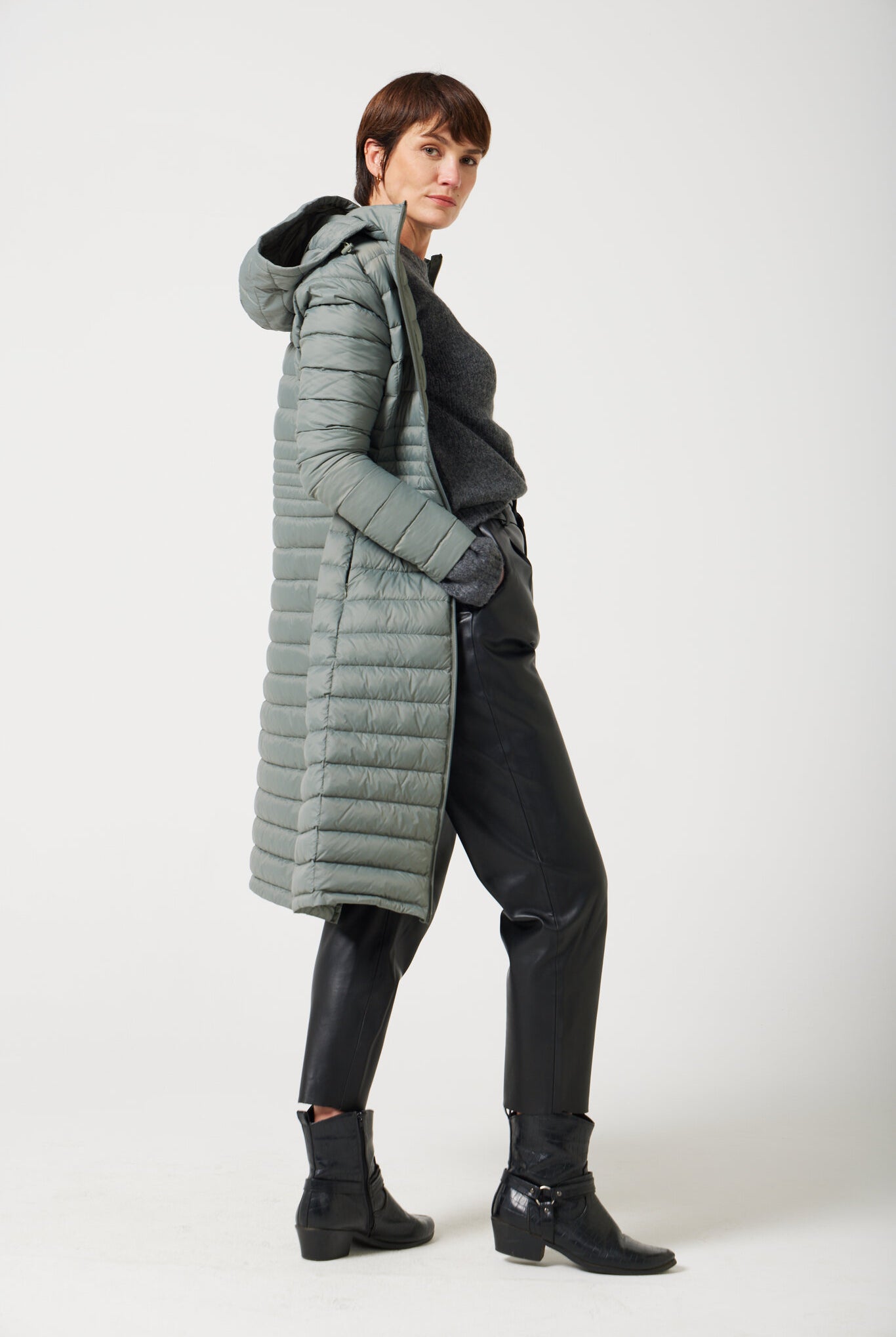 Women’s insulated ultra-length hooded parka in sage green, designed for extra warmth and comfort in South Africa’s winter season — Sage Ultra Parka™