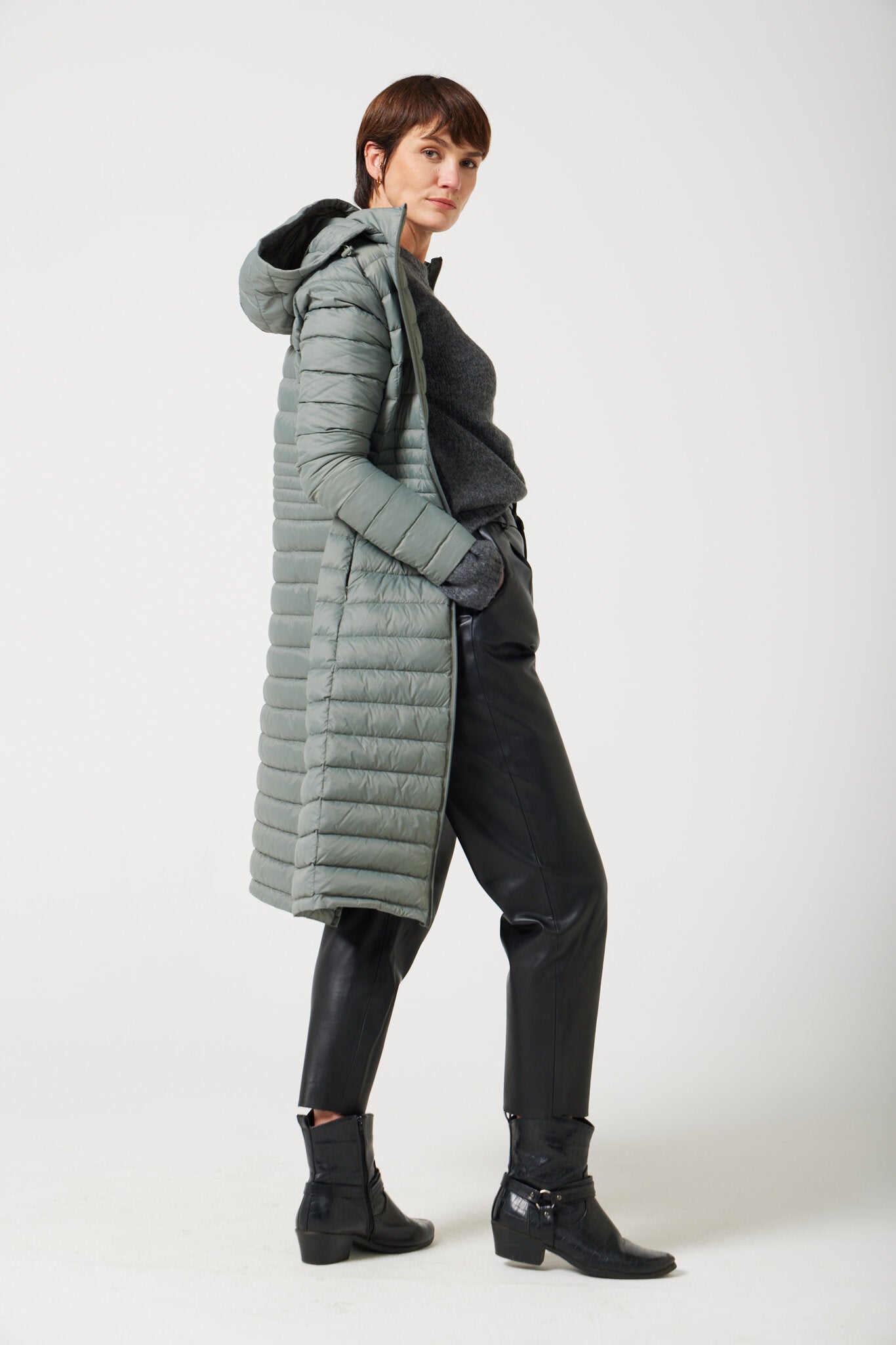 Women’s insulated ultra-length hooded parka in sage green, designed for extra warmth and comfort in South Africa’s winter season — Sage Ultra Parka™