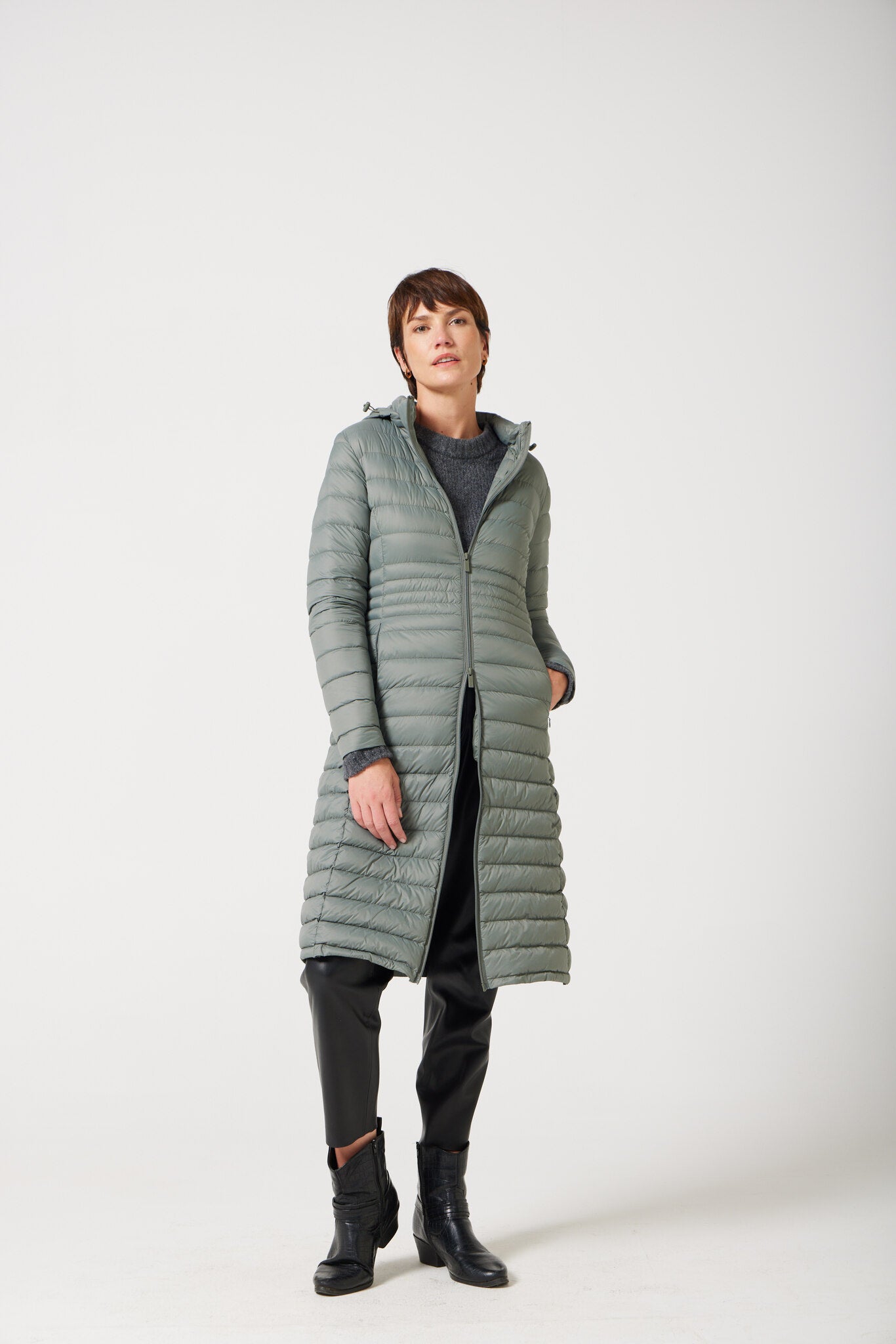 Women’s insulated ultra-length hooded parka in sage green, designed for extra warmth and comfort in South Africa’s winter season — Sage Ultra Parka™