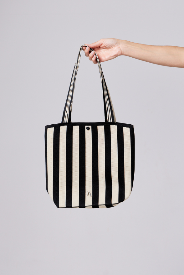 Black and White Stripe Bucket Bag