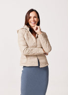 Beige Leather Look Duck Down Puffer Jacket - Duck Apparel