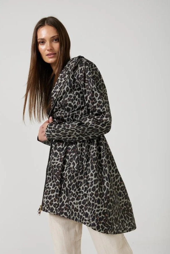 The Cape Leopard raincoat in animal print, lightweight hooded waterproof raincoat ideal for South Africa’s rainy season and wet climate