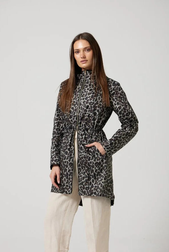 The Cape Leopard raincoat in animal print, lightweight hooded waterproof raincoat ideal for South Africa’s rainy season and wet climate