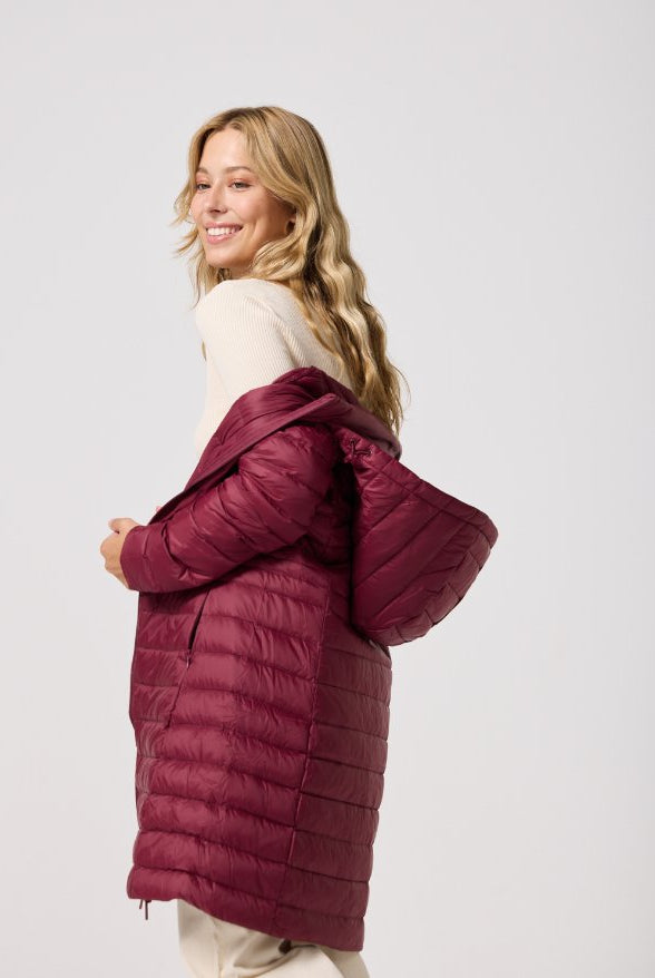 Maroon Duck Down Midi Puffer Coat - Duck Apparel
