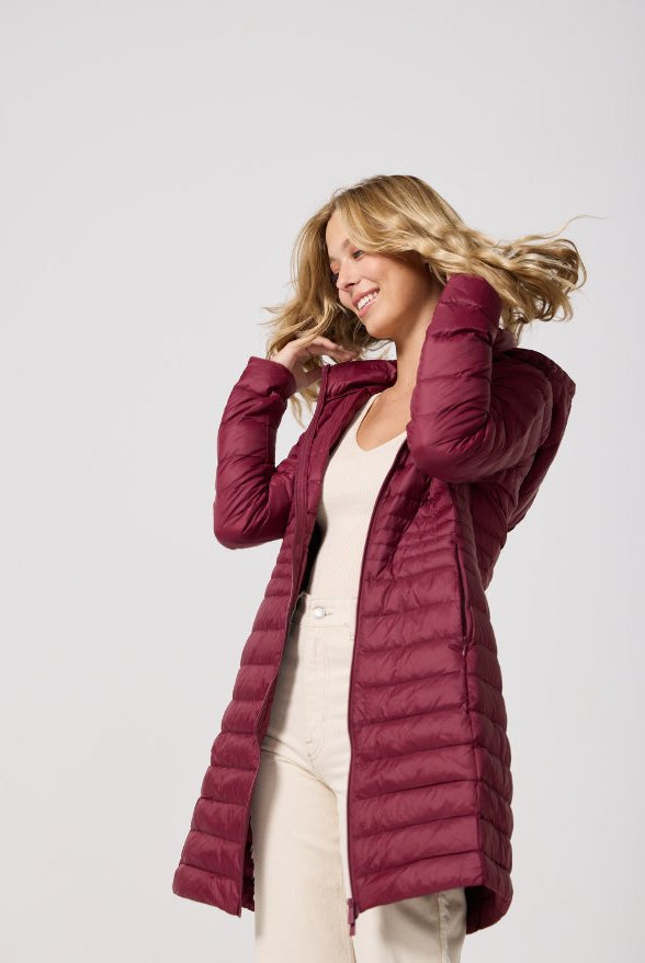 Maroon Duck Down Midi Puffer Coat - Duck Apparel