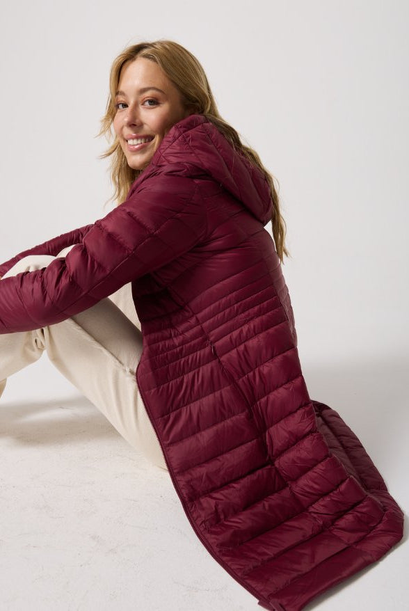 Maroon Duck Down Midi Puffer Coat - Duck Apparel