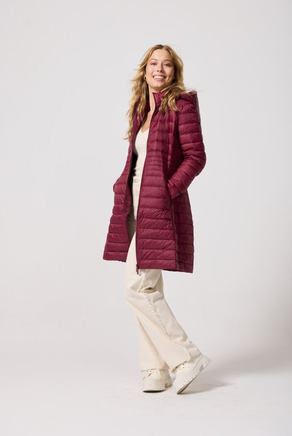 Maroon Duck Down Midi Puffer Coat - Duck Apparel