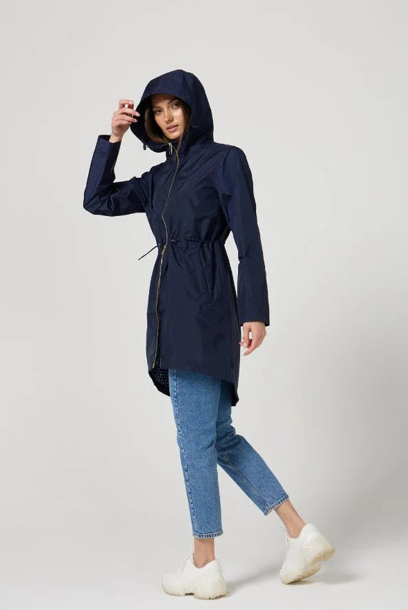 The Oxford Blue raincoat in navy blue, lightweight hooded waterproof raincoat ideal for South Africa’s rainy season and wet climate