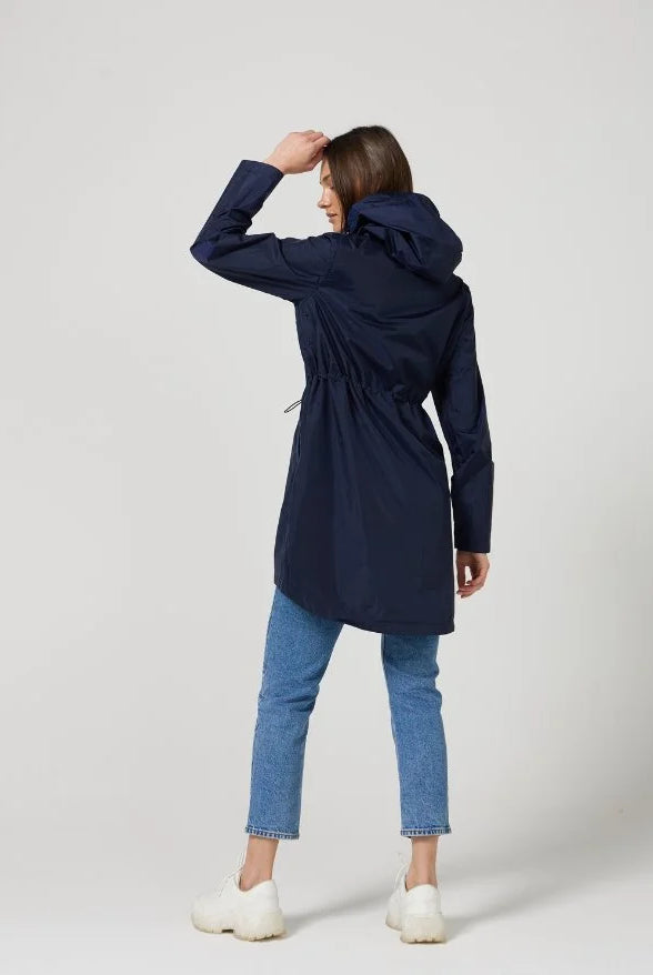The Oxford Blue raincoat in navy blue, lightweight hooded waterproof raincoat ideal for South Africa’s rainy season and wet climate