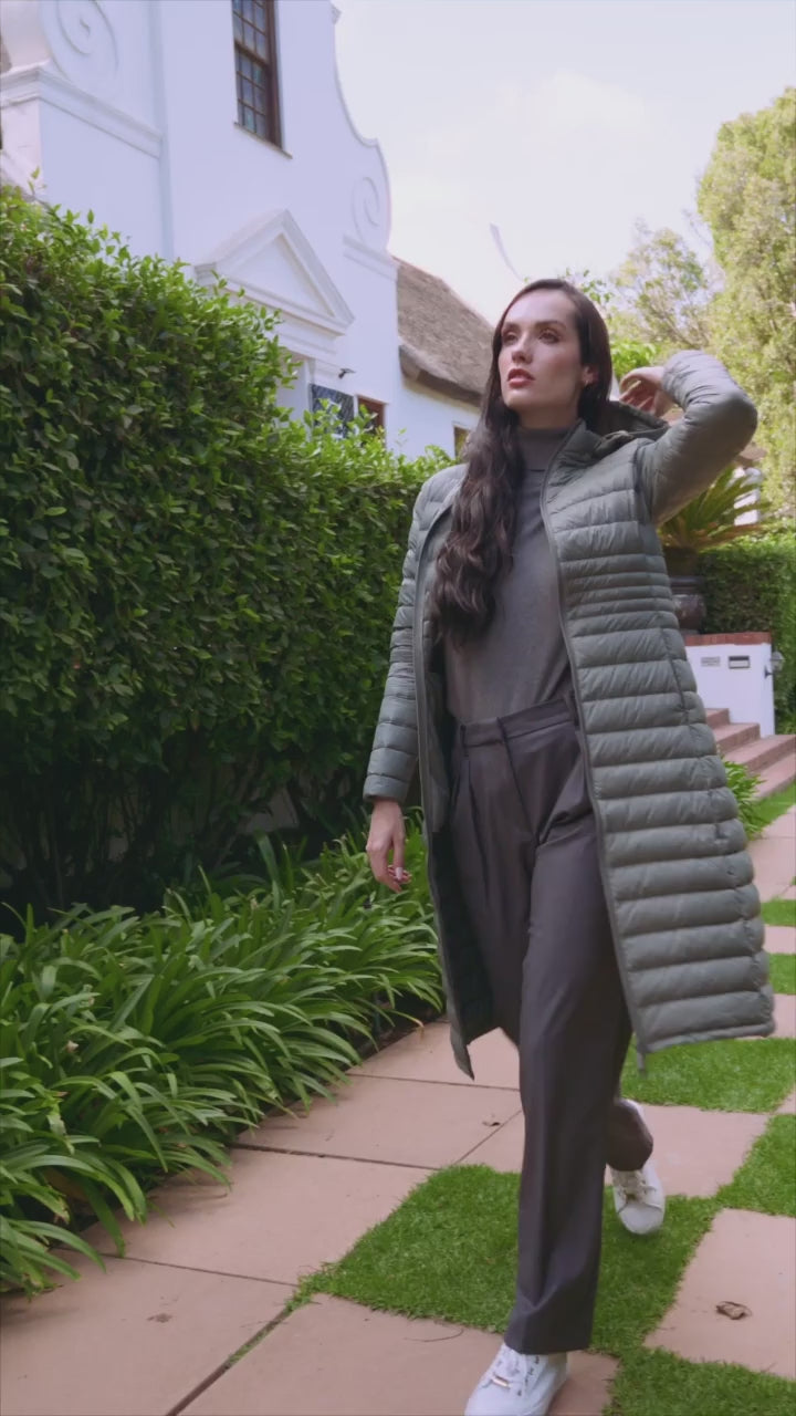 Women’s insulated ultra-length hooded parka in sage green, designed for extra warmth and comfort in South Africa’s winter season — Sage Ultra Parka™