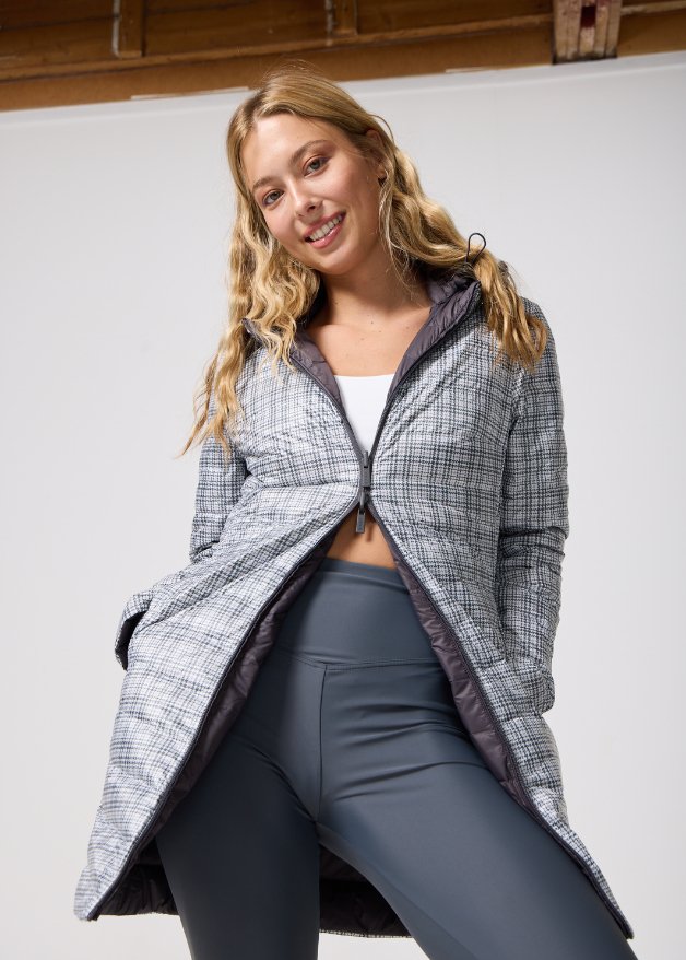 Reversible Charcoal Check Duck Down Puffer Coat - Duck Apparel