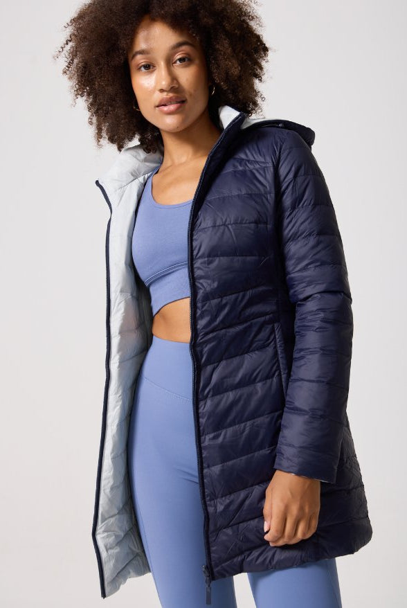 Reversible Navy/Light Grey Duck Down Puffer Coat - Duck Apparel