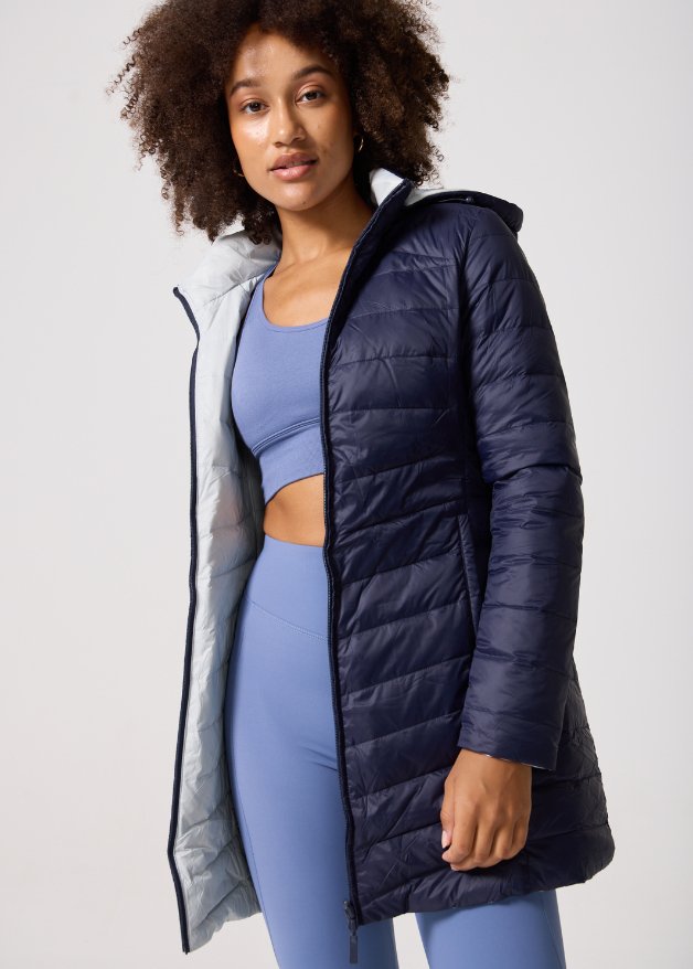 Reversible Navy/Light Grey Duck Down Puffer Coat - Duck Apparel
